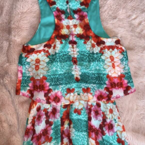 Bisou Bisou Floral Print Turquoise High Low Dress Size 8 - Picture 10 of 12